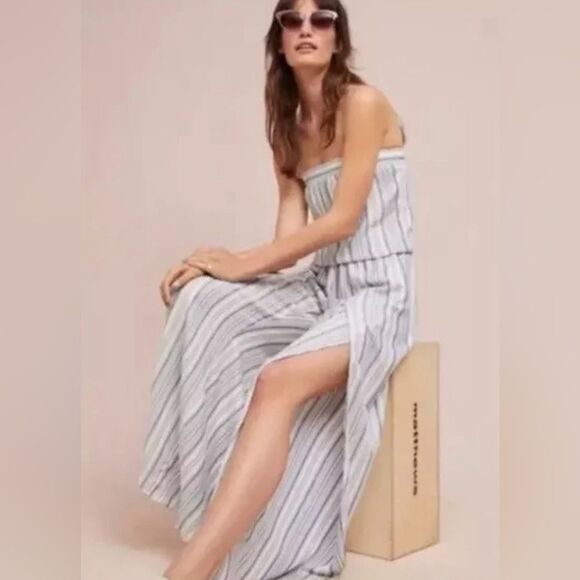 Anthropologie Drew Emerson Jumpsuit Size Medium Strapless Tulip Hem Linen Blend - Picture 3 of 11